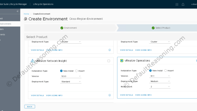 Automated deployment of vRealize Suite in VCF 4.1 - Create Environment - Select Product