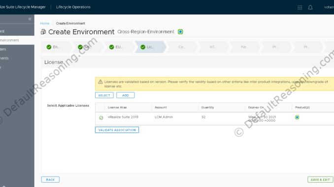 Automated deployment of vRealize Suite in VCF 4.1 - Create Environment - Add License