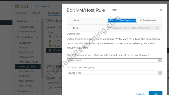 Automated deployment of vRealize Suite in VCF 4.1 - Create VM dependeny rule