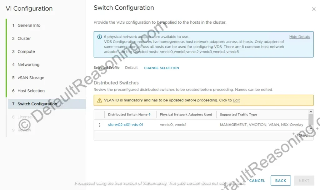 Custom Network Configuration in VMware Cloud Foundation Default Switch Configuration